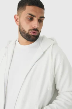 Outlet boohooMAN Plus Basic Zip Through Hoodie In white