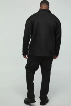 Discount boohooMAN Plus Bonded Scuba Zip Through Overshirt black