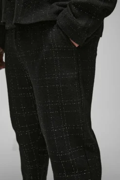 Shop boohooMAN Plus Boucle Tapered Trousers black