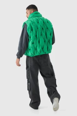 Hot boohooMAN Plus Boxy Fit Hand Weft Padded Gilet In green