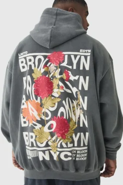 Clearance boohooMAN Plus Brooklyn Oversized Graphic Hoodie charcoal