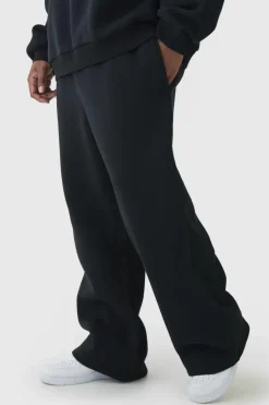 Best Sale boohooMAN Plus Brushed Back Embroidered Straight Fit Joggers black