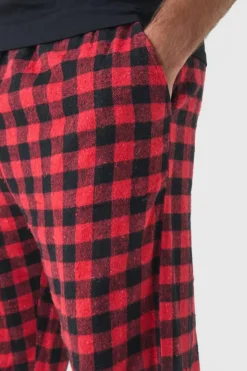New boohooMAN Plus Brushed Check Loungewear Bottoms in red