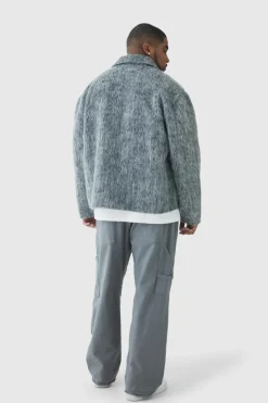 Store boohooMAN Plus Brushed Overshirt grey