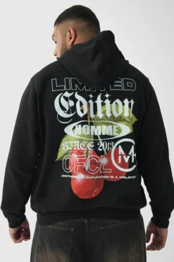 New boohooMAN Plus Cherry Graphic Back Print Oversized Hoodie black