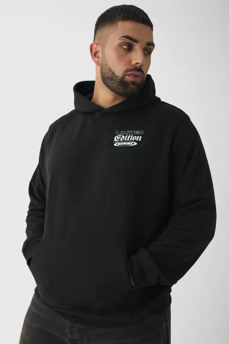 New boohooMAN Plus Cherry Graphic Back Print Oversized Hoodie black