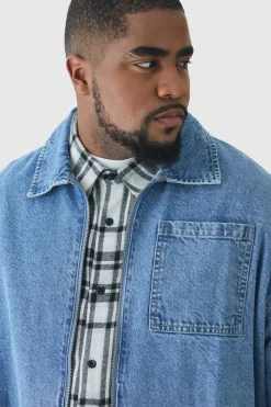 Best Sale boohooMAN Plus Classic Denim Harrington Jacket light wash
