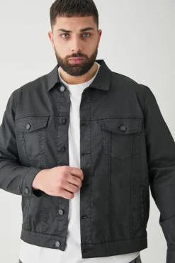 Best boohooMAN Plus Coated Denim Jacket black