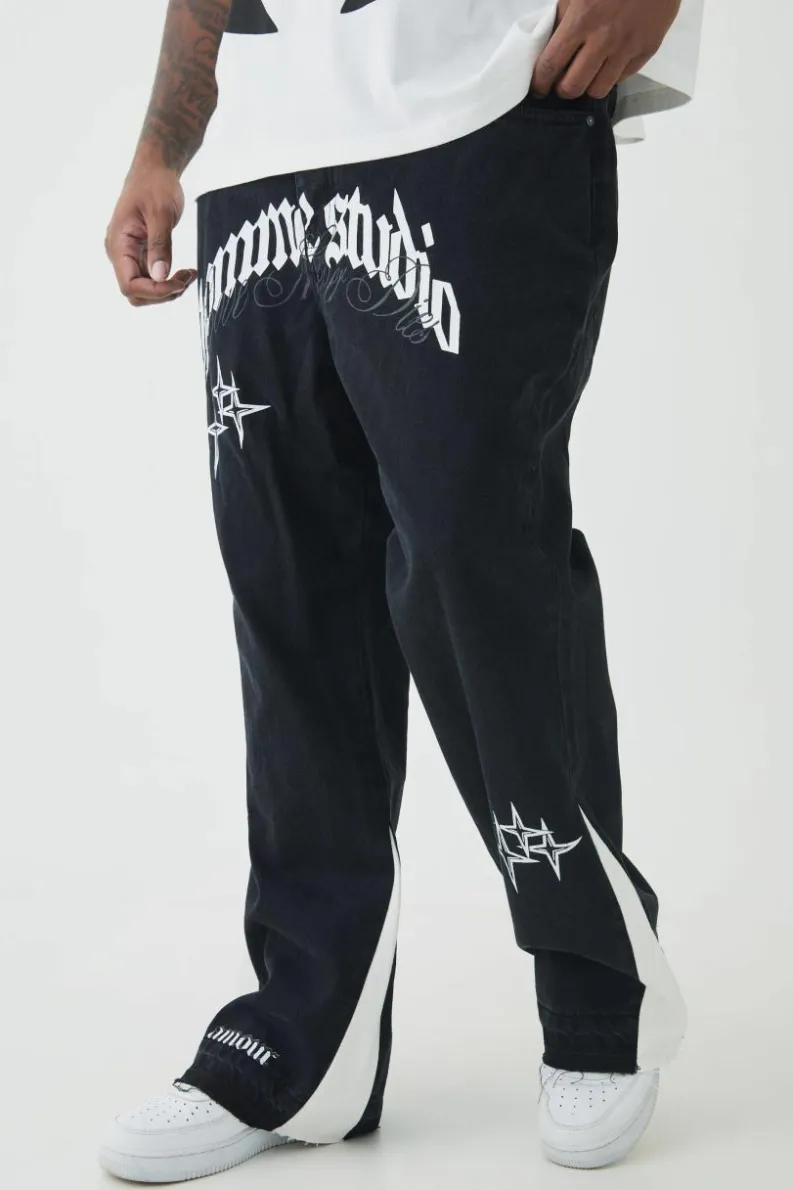 Flash Sale boohooMAN Plus Crotch Applique Gusset Detail Flared Jeans washed black