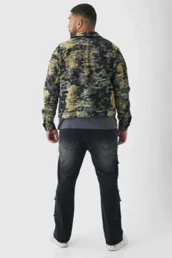 Store boohooMAN Plus Denim Fabric Interest Harrington Jacket black