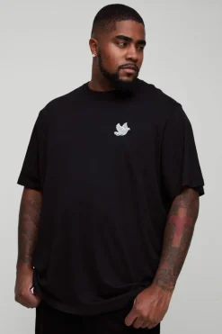 Hot boohooMAN Plus Dove Embroidered T-Shirt black