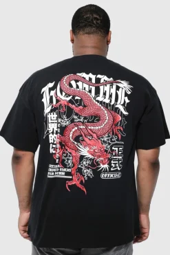 Fashion boohooMAN Plus Dragon Back Print T-shirt black