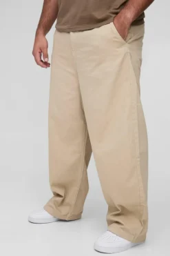 Online boohooMAN Plus Drawcord Relaxed Fit Chino stone