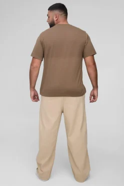 Online boohooMAN Plus Drawcord Relaxed Fit Chino stone