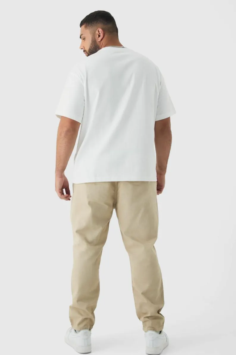 Discount boohooMAN Plus Drawcord Tapered Fit Chino stone