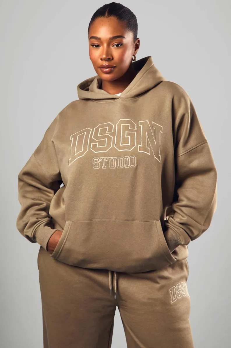 Best Sale boohoo Plus DSGN Studio Applique Hoodie khaki