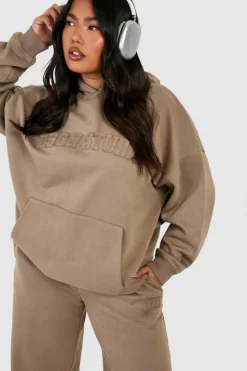 Clearance boohoo Plus Dsgn Studio Self Fabric Applique Oversized Hoodie stone