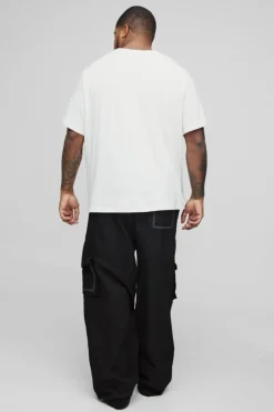 Sale boohooMAN Plus Elasticated Relaxed Fit Ripstop Cargo Trouser black
