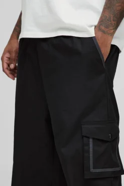 Sale boohooMAN Plus Elasticated Relaxed Fit Ripstop Cargo Trouser black