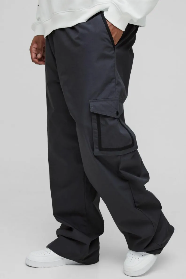 Best boohooMAN Plus Elasticated Relaxed Fit Ripstop Cargo Trouser charcoal