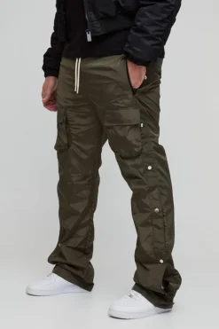 Cheap boohooMAN Plus Elasticated Waist Slim Flare Stacked Cargo Trousers khaki
