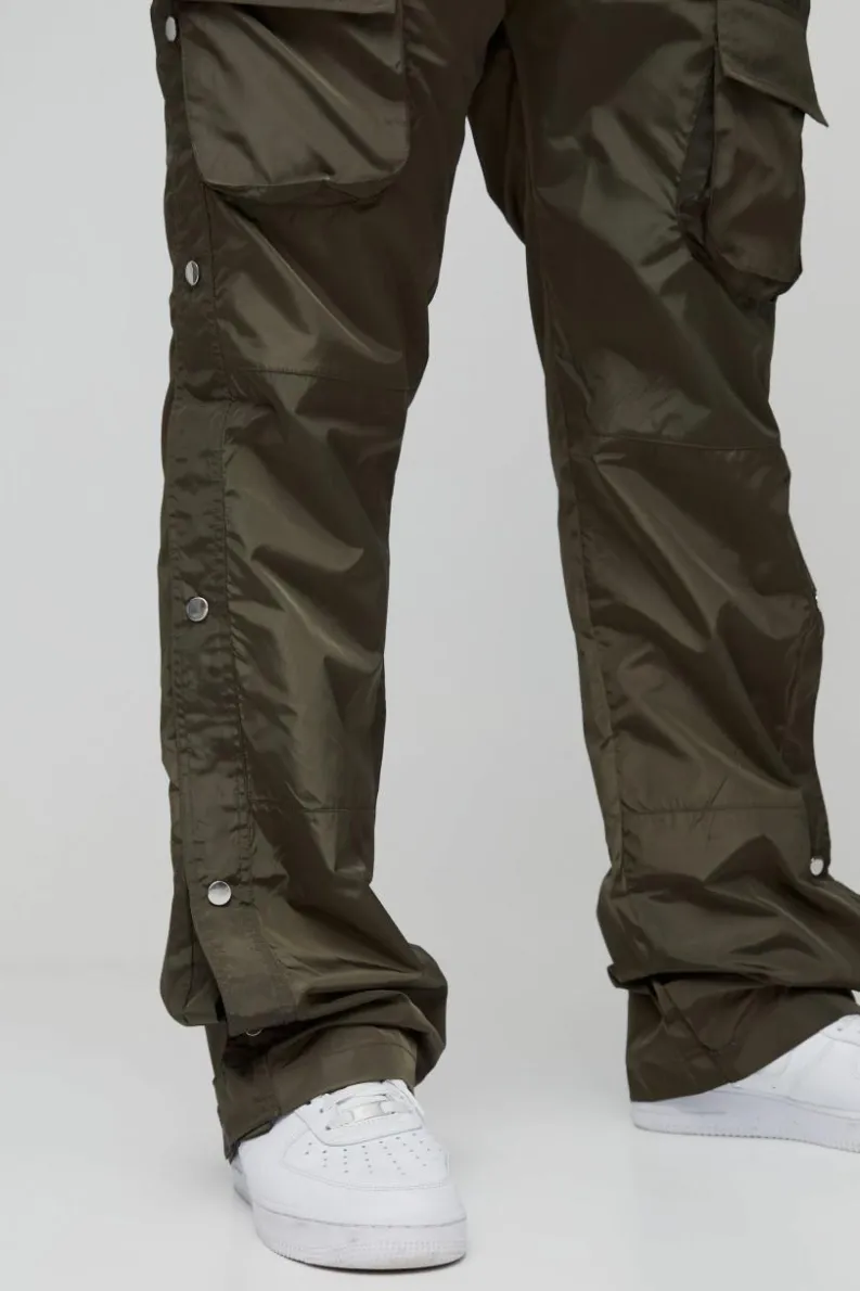 Cheap boohooMAN Plus Elasticated Waist Slim Flare Stacked Cargo Trousers khaki