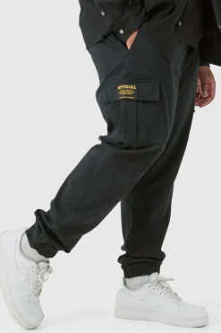 Best Sale boohooMAN Plus Elasticated Waist Twill Slim Fit Cargo Tab Trouser black