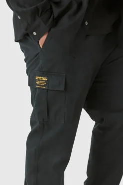 Best Sale boohooMAN Plus Elasticated Waist Twill Slim Fit Cargo Tab Trouser black