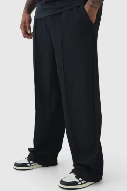 Best Sale boohooMAN Plus Elastic Waist Relaxed Fit Pleated Trouser black
