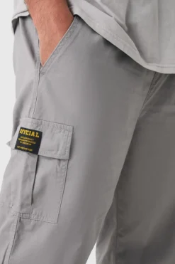 Shop boohooMAN Plus Elastic Waist Straight Fit Cargo Trousers grey