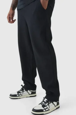 Cheap boohooMAN Plus Elastic Waist Tapered Fit Pleated Trouser black