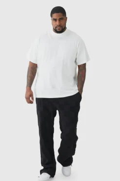 Best Sale boohooMAN Plus Embossed Checkered Towelling Trouser & T-shirt Set black