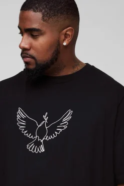 Shop boohooMAN Plus Embroidered Dove T-Shirt black