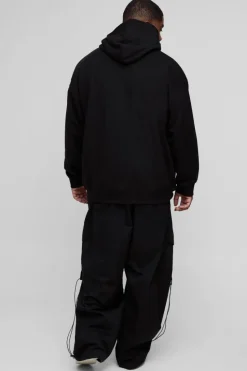 Clearance boohooMAN Plus Embroidered Umbrella Hoodie black