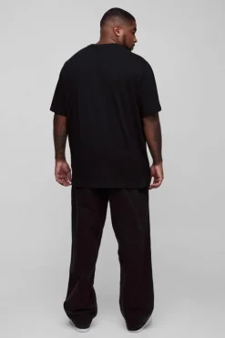 Fashion boohooMAN Plus Embroidered Wave T-Shirt black