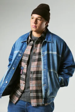 Best boohooMAN Plus Extreme Applique Oversized Denim Jacket mid wash