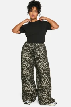 Fashion boohoo PLUS EXTREME WIDE LEG JEAN leopard
