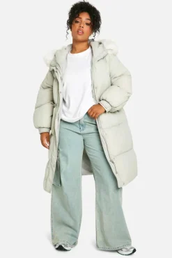 Shop boohoo Plus Faux Fur Hood Padded Parka sage