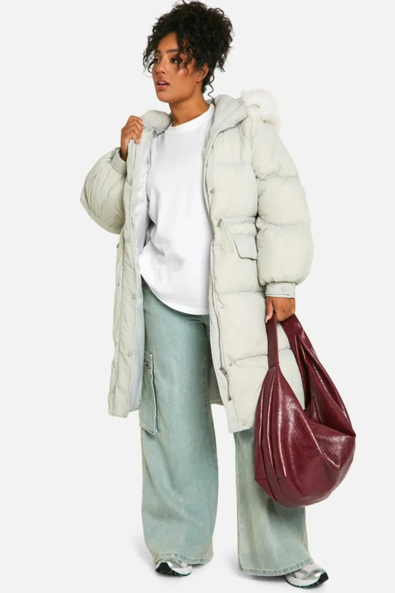 Shop boohoo Plus Faux Fur Hood Padded Parka sage