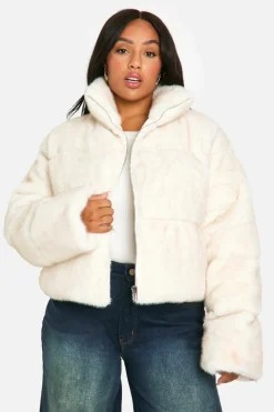Hot boohoo Plus Faux Fur Puffer Jacket cream