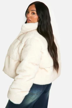 Hot boohoo Plus Faux Fur Puffer Jacket cream