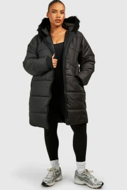 Flash Sale boohoo Plus Faux Fur Trim Parka black