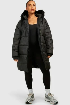 Flash Sale boohoo Plus Faux Fur Trim Parka black