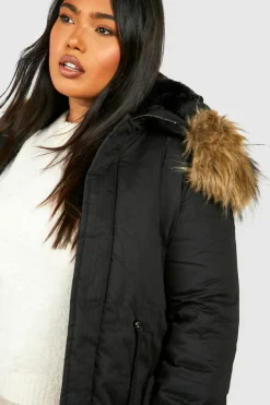Hot boohoo Plus Faux Fur Trim Parka Coat black