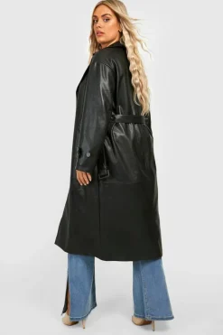 Cheap boohoo Plus Faux Pu Trench Coat black