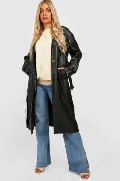 Cheap boohoo Plus Faux Pu Trench Coat black