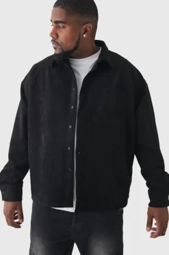 Best Sale boohooMAN Plus Faux Suede Button Through Overshirt black