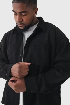 Best Sale boohooMAN Plus Faux Suede Button Through Overshirt black