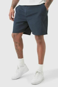 Online boohooMAN Plus Fixed Waist Slim Fit Chino Shorts navy