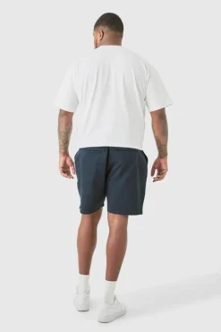 Online boohooMAN Plus Fixed Waist Slim Fit Chino Shorts navy